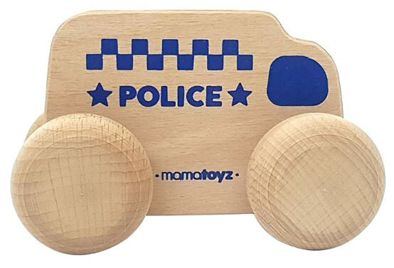 politieauto junior 15 x 8 cm hout naturel/blauw