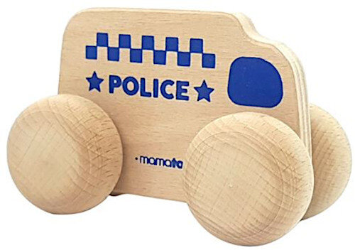 politieauto junior 15 x 8 cm hout naturel/blauw