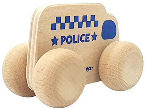 politieauto junior 15 x 8 cm hout naturel/blauw