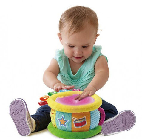 Baby: Pluche Lichtjestrommel 25 x 11 cm geel/groen