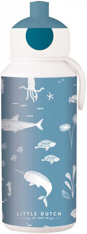 drinkbeker Ocean pop-up 400 ml ABS blauw/wit