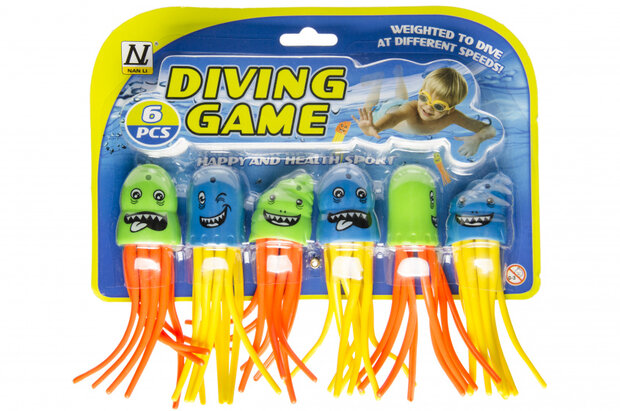 duikspel kwallen 12 cm groen/blauw 6 stuks