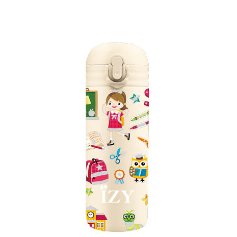 thermosfles met rietje school 350 ml RVS geel