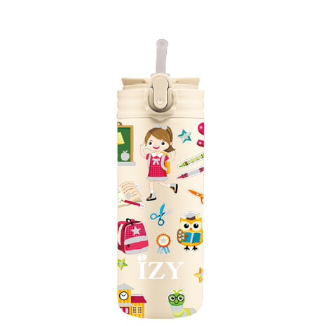 thermosfles met rietje school 350 ml RVS geel