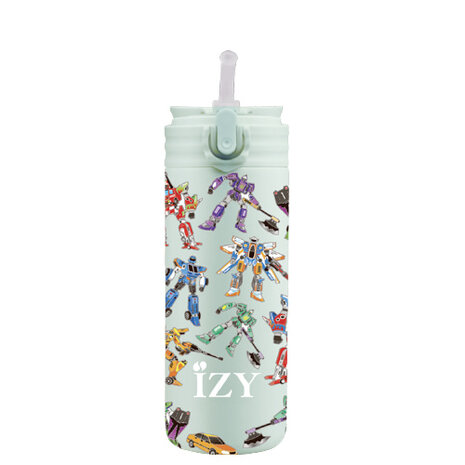 thermosfles met rietje transformers 350 ml RVS groen