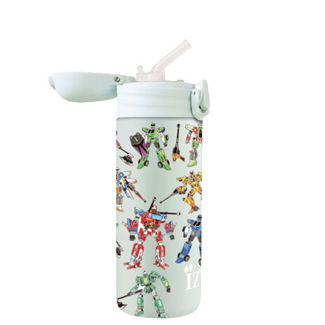 thermosfles met rietje transformers 350 ml RVS groen