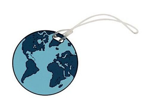 bagagelabel wereldbol 8,5 x 0,5 cm PVC blauw