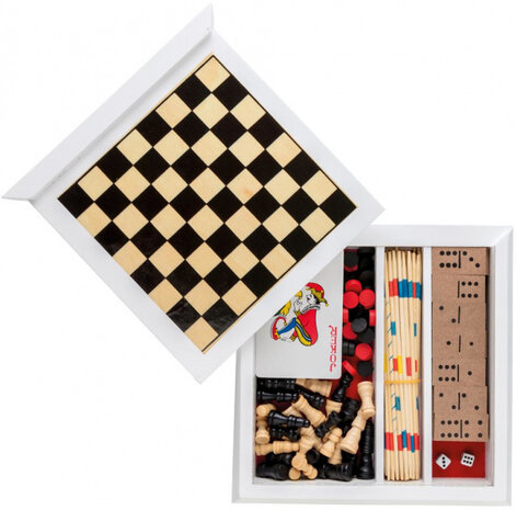 spellenset hout/karton rood/wit 5-delig