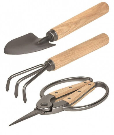 tuingereedschap junior staal/hout 18 cm naturel 3-delig