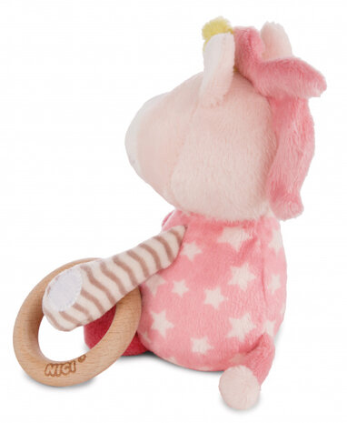 bijtring Unicorn Stupsi 18,5 x 12 x 6,5 cm hout/pluche roze