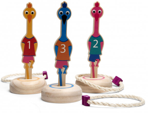 ringwerpen Vogels 22 x 5 cm hout 6-delig
