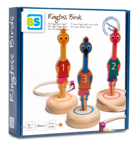 ringwerpen Vogels 22 x 5 cm hout 6-delig