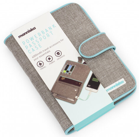 powerbank/paspoorthoes 4000 mAh 15,6 x 12 cm grijs