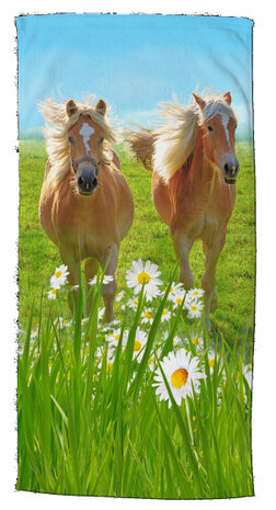 strandlaken Horses 75 x 150 cm velours groen