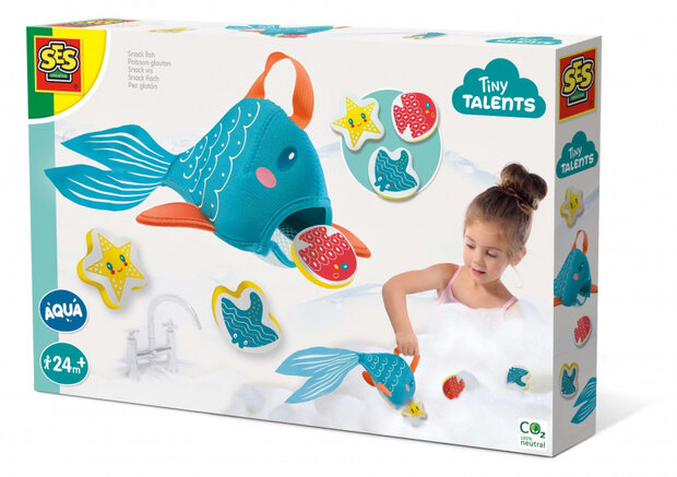 badspeelgoed Snackvis textiel/foam lichtblauw 4-delig