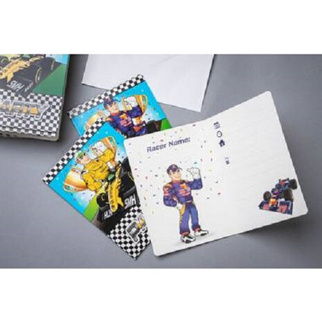 uitnodigingskaarten Formule 1 junior papier multicolor 16-delig