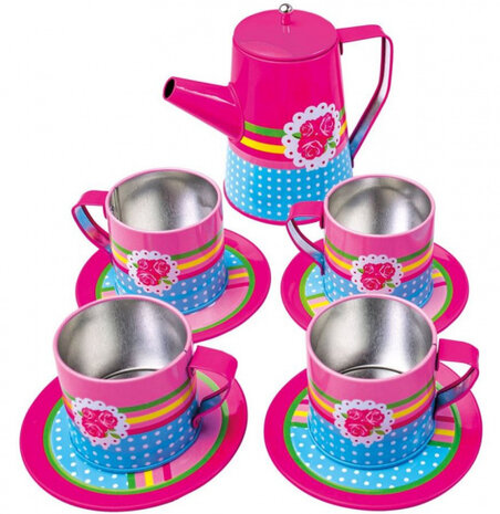 koffieservies junior aluminium roze/blauw 10-delig