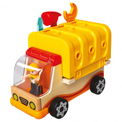 bouwvoertuig Multifunctioneel junior 25 cm hout geel 3-delig