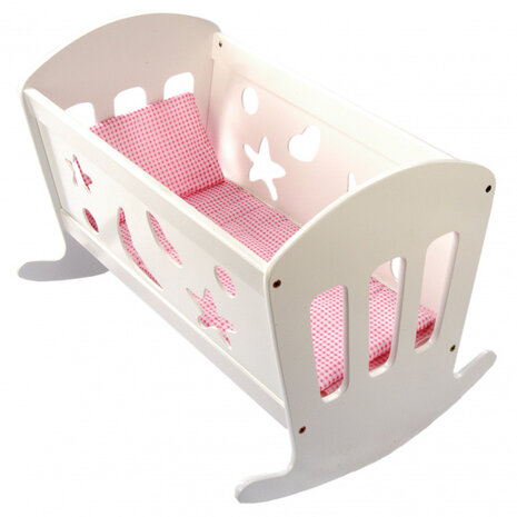 poppenwieg meisjes 49 x 37 x 36 cm hout wit/roze 2-delig