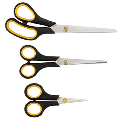 scharenset RVS 12-20-25 cm zwart/geel 3-delig