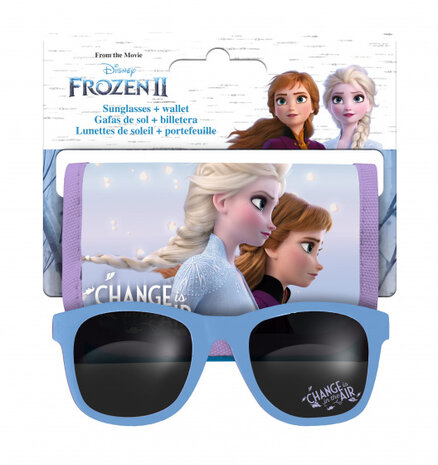 portemonnee met zonnebril Frozen II blauw 2-delig