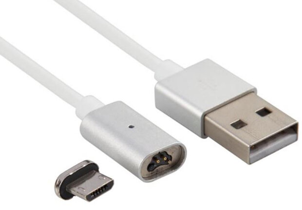 oplaadkabel USB 2.0/micro-USB 1 meter aluminium wit