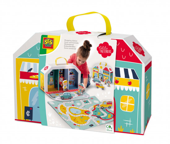 speelmat en koffer winkelstraat junior wit/blauw 6-delig