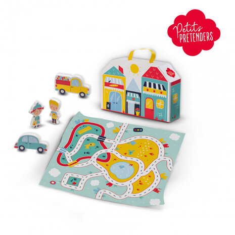 speelmat en koffer winkelstraat junior wit/blauw 6-delig