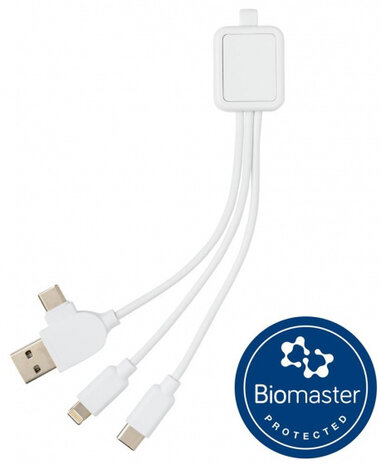 oplaadkabel 6-in-1 antimicrobieel 16,8 cm ABS wit