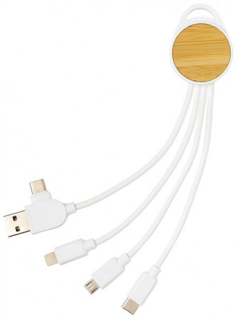 oplaadkabel Ontario 6-in-1 20 cm TPE/bamboe wit
