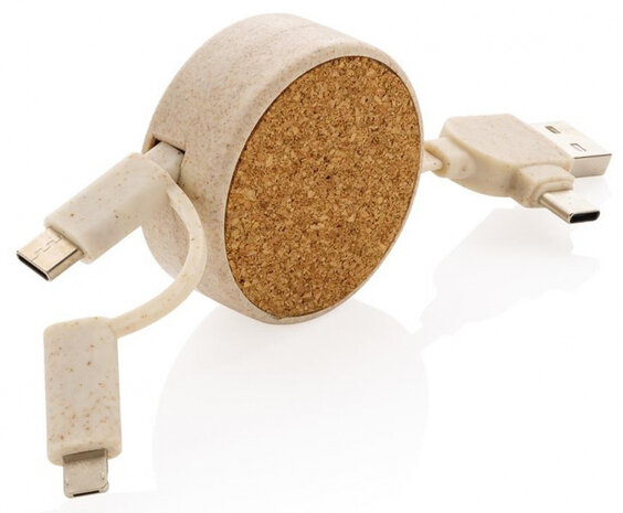 oprolkabel 4-in-1 100 cm kurk/ABS bruin