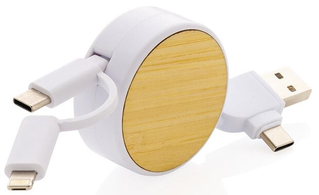oprolkabel Ontario 4-in-1 100 cm bamboe/TPE wit