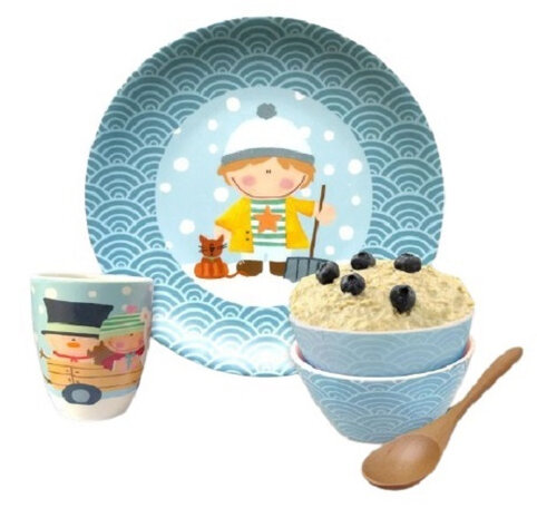 servies winter junior porselein blauw/wit 4-delig