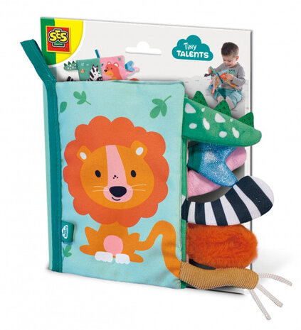 babyboek Sensory dierenstaarten 24 cm pluche lichtblauw