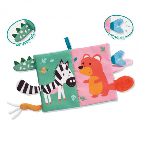 babyboek Sensory dierenstaarten 24 cm pluche lichtblauw