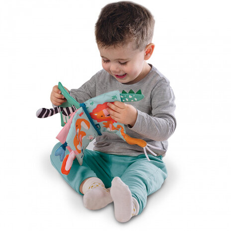 babyboek Sensory dierenstaarten 24 cm pluche lichtblauw