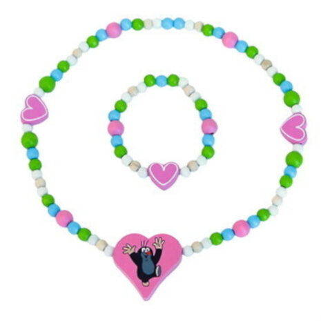 sieradenset hartjes junior hout/lycra roze/groen 2-delig