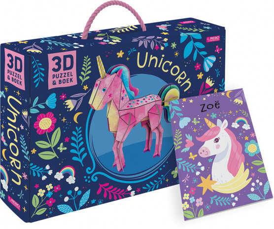 3D-puzzel Unicorn meisjes roze/blauw 47 stuks