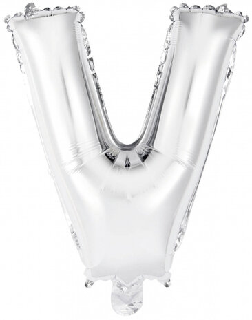 letterballon V folie 34 cm zilver