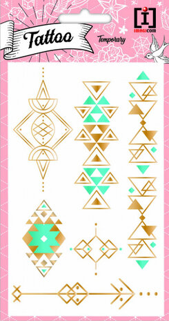 plaktattoos 19 x 10 cm papier goud/turquoise 7-delig