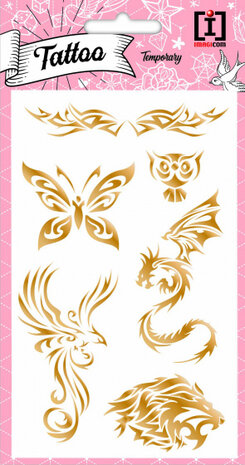 plaktattoos Animals 10 x 19 cm papier goud 6-delig