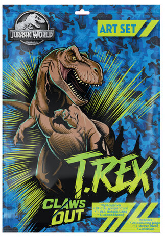 kleurboek T-rex papier groen/blauw 7-delig