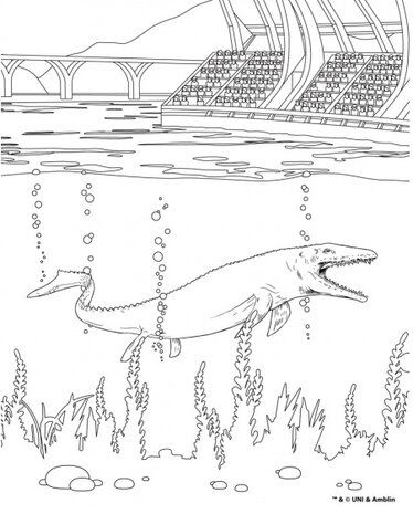 kleurboek T-rex papier groen/blauw 7-delig