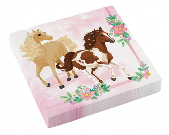 servetten Beautiful Horses 33 cm papier roze 20 stuks