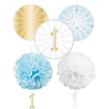 decoratieset 1st Birthday junior papier blauw/wit 5-delig