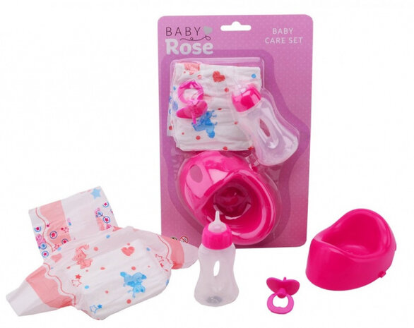 verzorgingset Baby Rose meisjes roze 4-delig