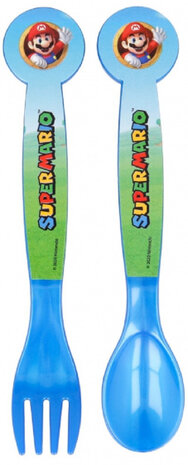 bestekset Super Mario jongens 22 cm blauw 2-delig