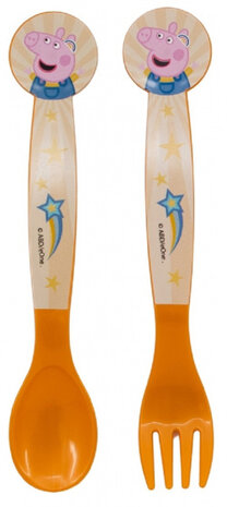 bestekset Peppa Pig junior 22 cm oranje 2-delig