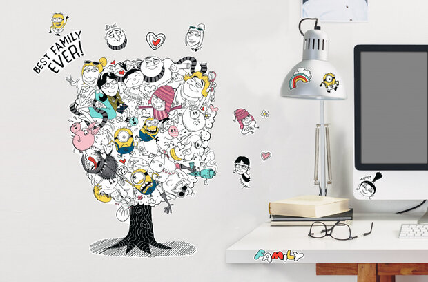 muursticker Minions Three junior 50 x 70 cm vinyl wit