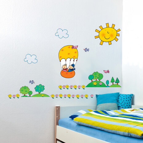 muursticker Air Baloon 29,7 x 42 cm geel 2-delig